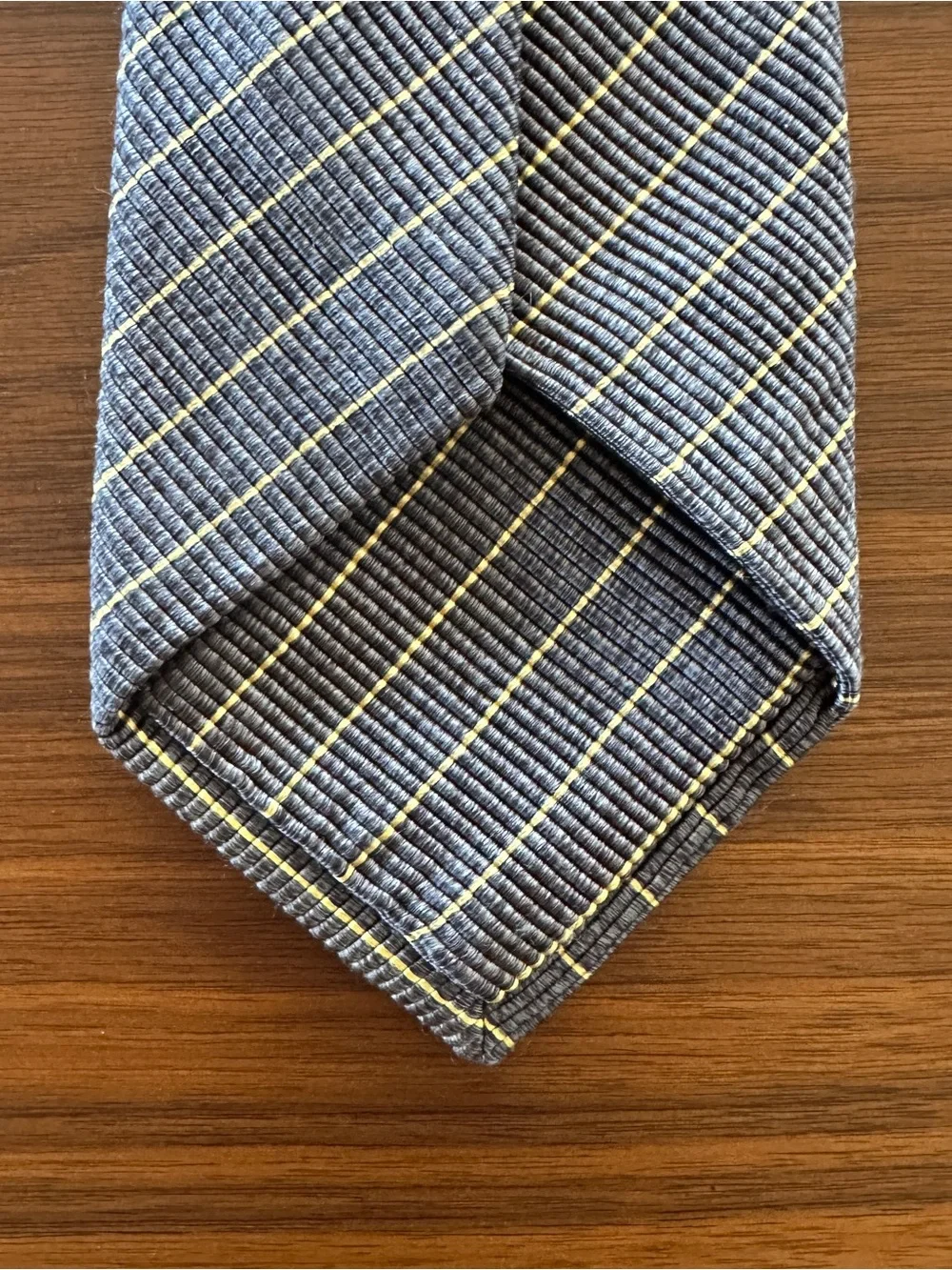 Isaia Navy Blue Tie with Yellow Windowpane Stripes